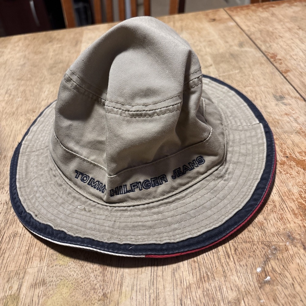 Tommy Hilfiger Mens Bucket Hat Khaki Vintage 90s 2000s Tommy Jeans Beige S/M
